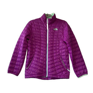 The North Face Thermobal Puffer Jacket Girls Size L Quilted Magenta Full Zip